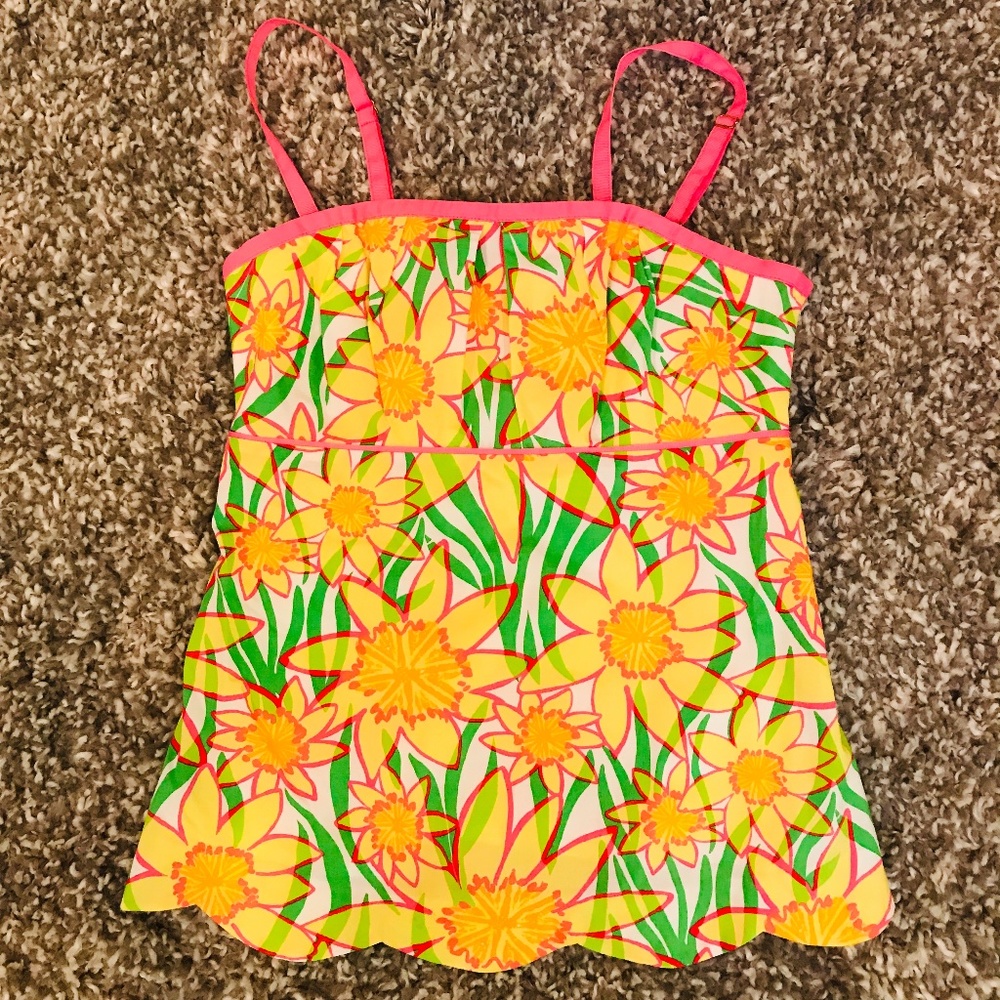 Lilly Pulitzer Pink Yellow Green Floral Tank
